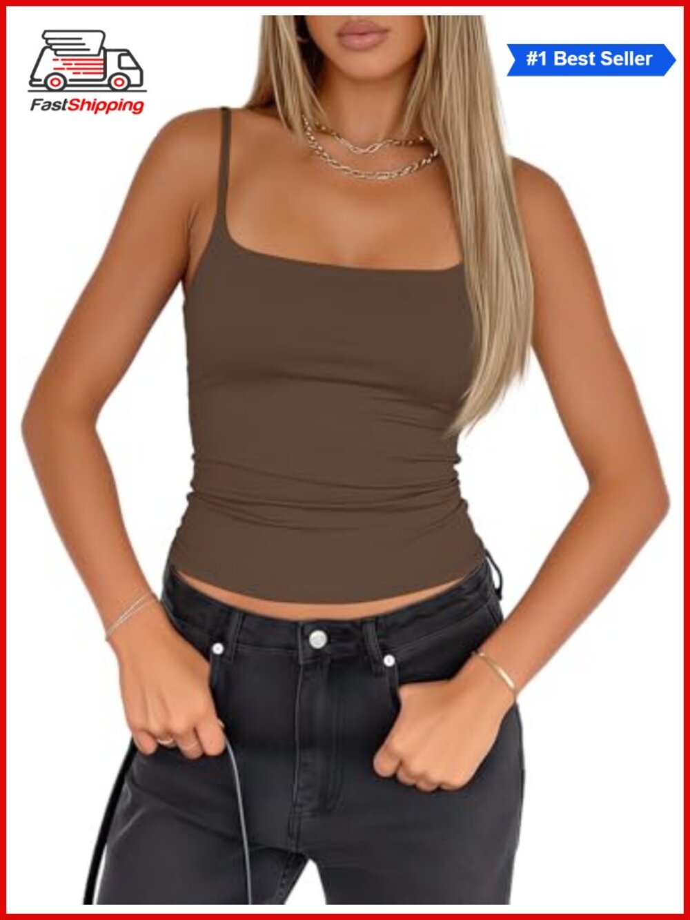 Double Lined Tank Top with Built-in Bra Adjustable Spaghetti Strap Sleeveless